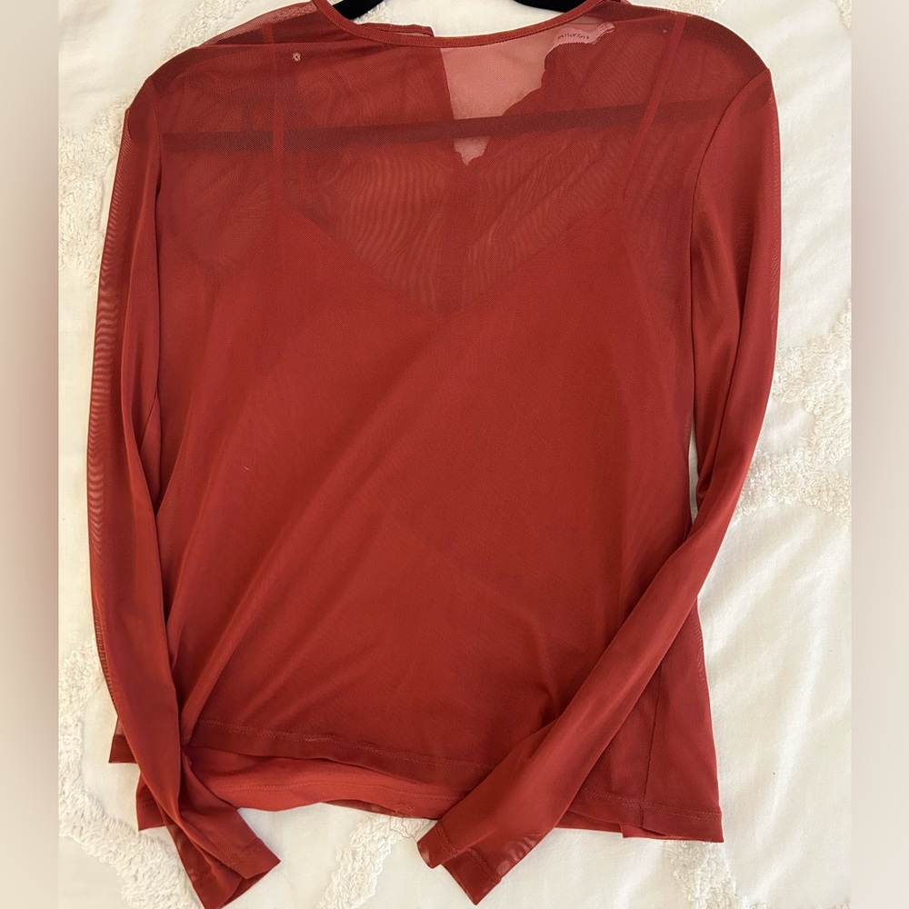 Rebecca Minkoff Sheer Top with Cami in deep red; size XS; like new!!